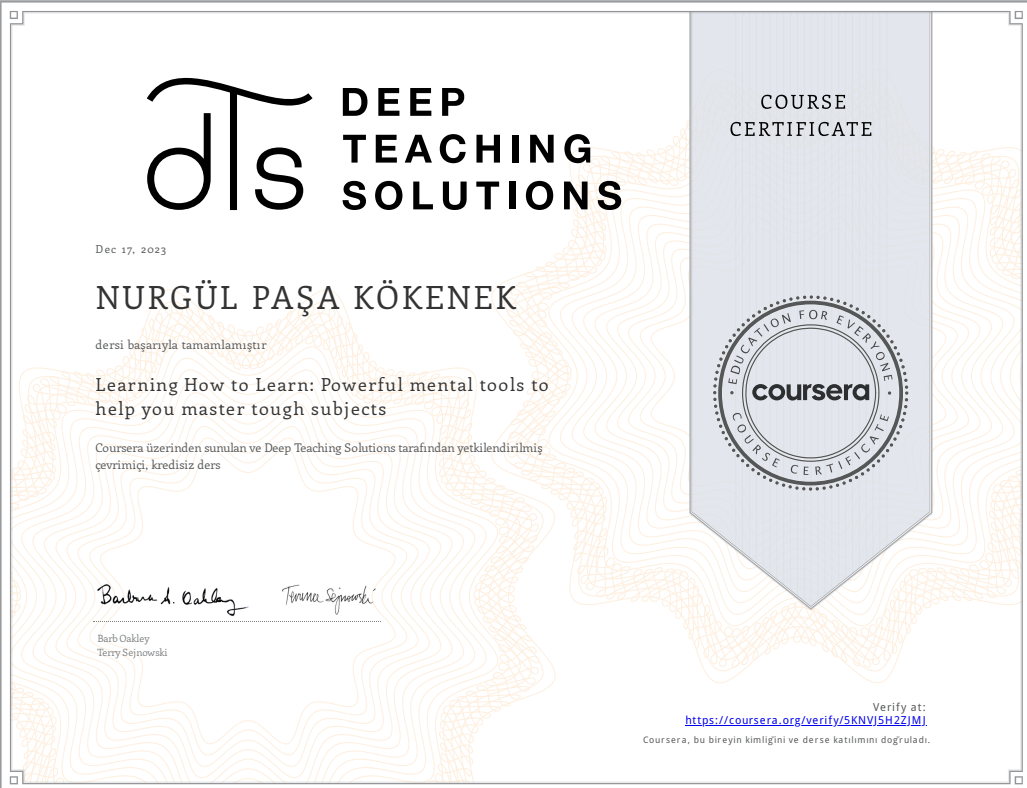 Öğrenme Eğitimi Sertifikası