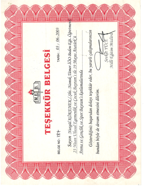 Teşekkür Belgesi