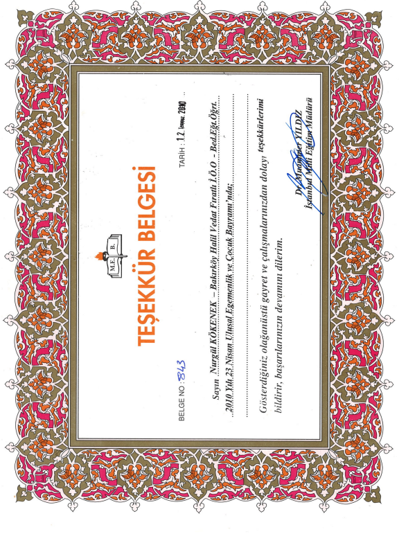 Teşekkür Belgesi