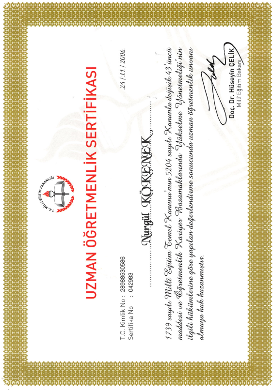 Uzman Öğretmenlik Sertifikası