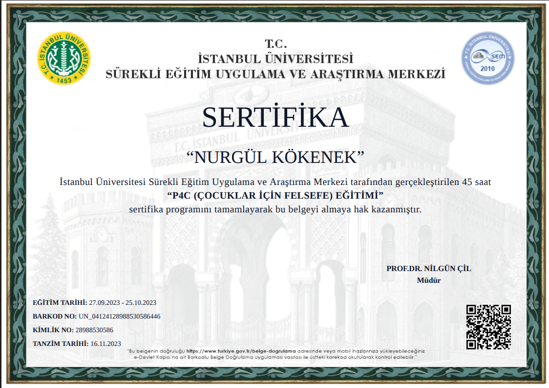 Felsefe Düşünme Eğitim Sertifikası